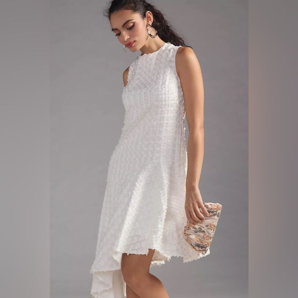 NWT Anthropologie Eva Franco White Textured Asymmetrical Eyelet Dress Size 10